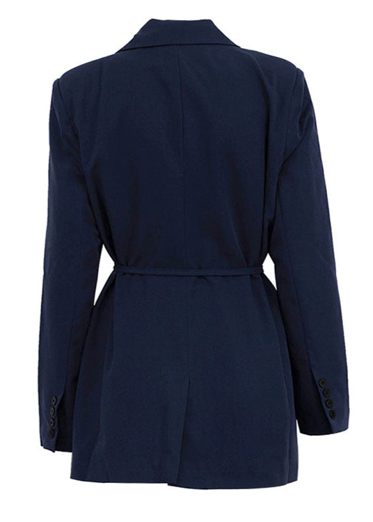 Selene - Desenli Kemerli Blazer Elbise