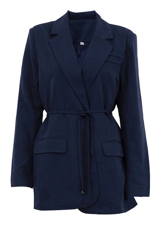 Selene - Desenli Kemerli Blazer Elbise
