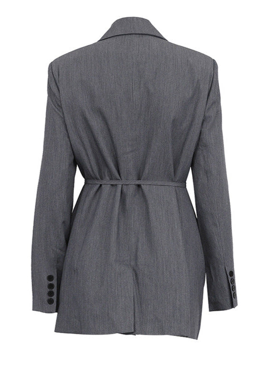 Selene - Desenli Kemerli Blazer Elbise