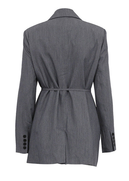 Selene - Desenli Kemerli Blazer Elbise