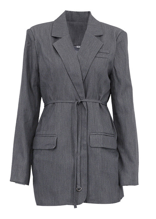 Selene - Desenli Kemerli Blazer Elbise