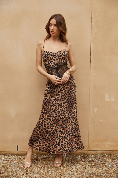 Fierce And Fabulous Saten Midi Elbise Leopar