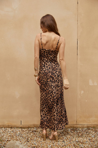 Fierce And Fabulous Saten Midi Elbise Leopar