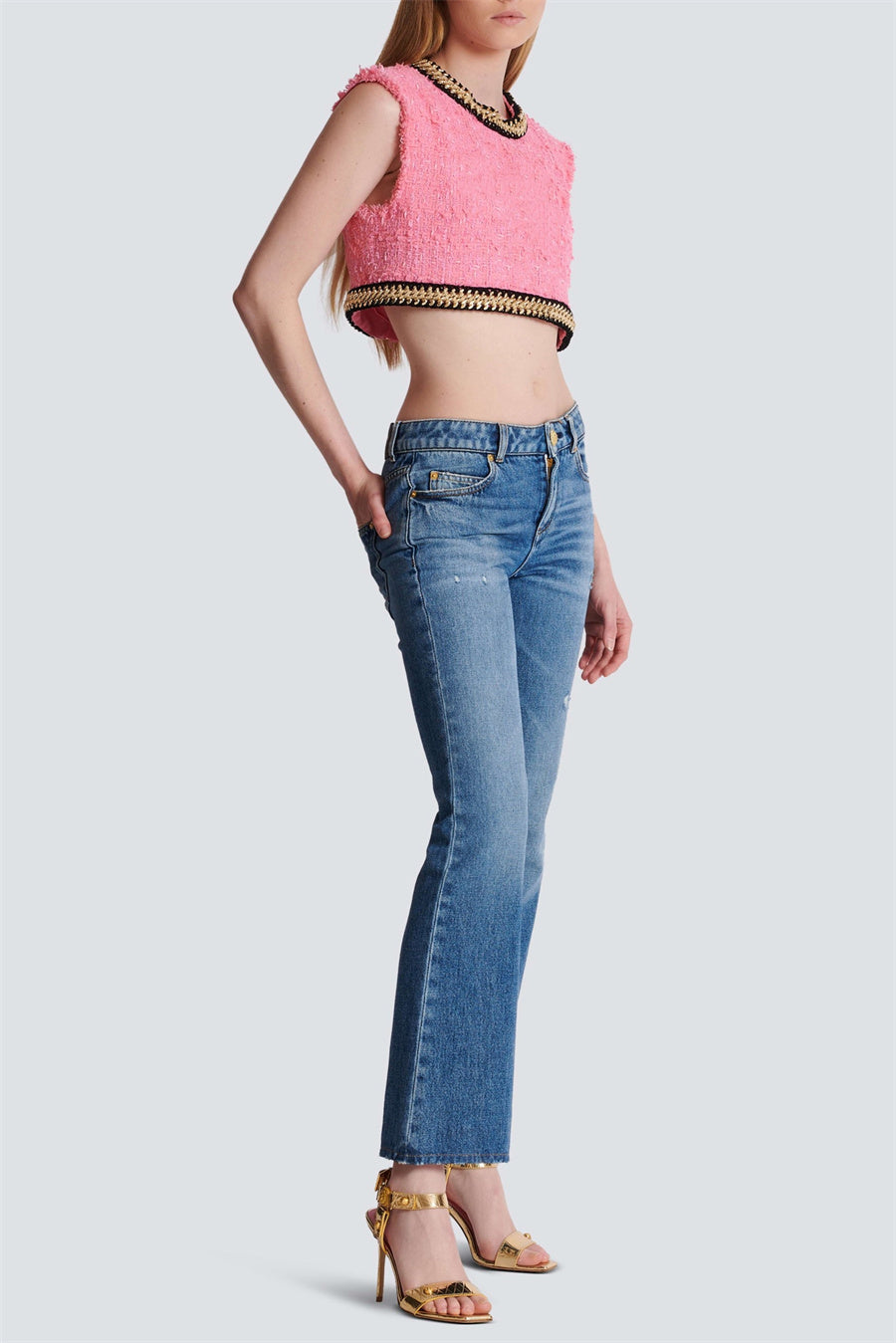 Betty Tweed Zincirli Crop Top