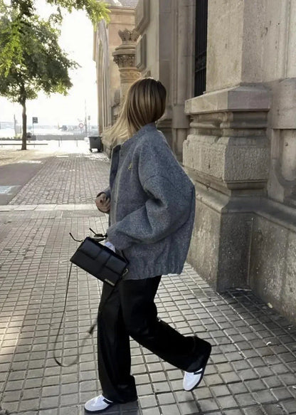 Gri Klasik Buklet Bomber Ceket