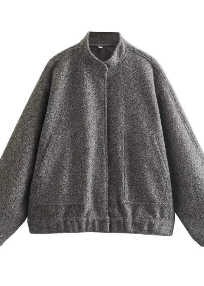 Gri Klasik Buklet Bomber Ceket