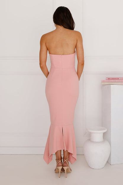 Sizzling Sparks Straplez Midi Elbise Pembe