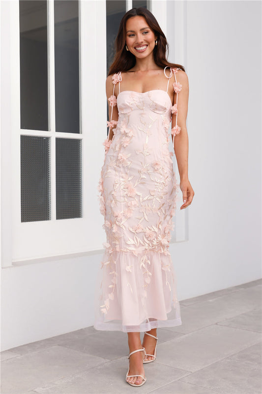 Enchanted Dream Midi Elbise Pembe