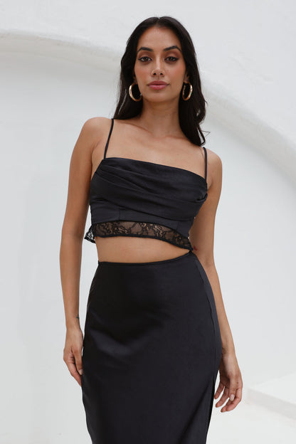 Lavishness Saten Crop Top Siyah