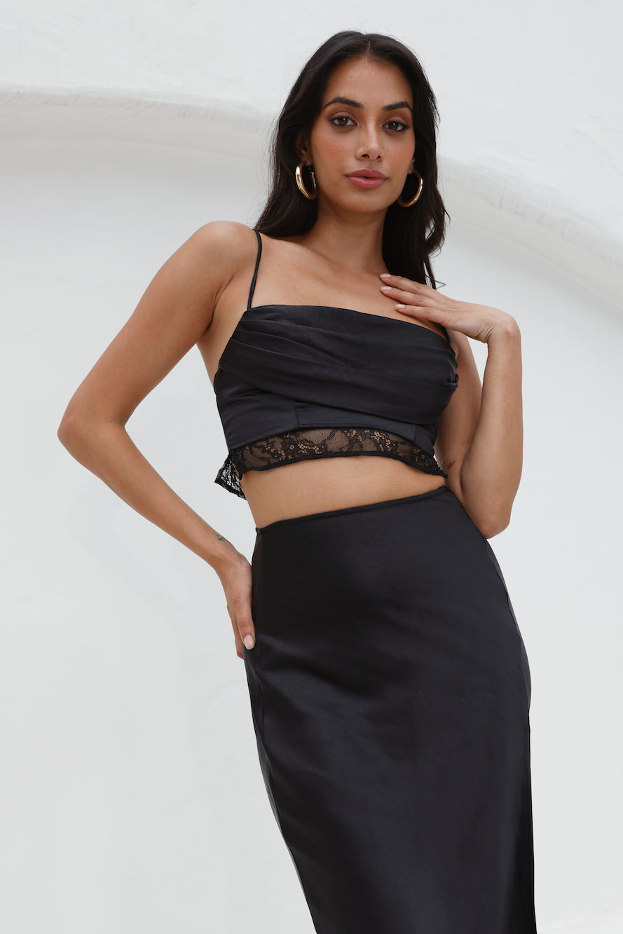 Lavishness Saten Crop Top Siyah