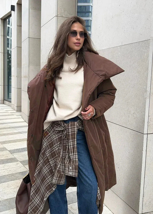 Peluş Büyük Beden Kuşaklı Şişme Kaban