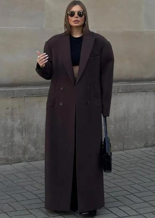 Oversize Kruvaze Yün Görünümlü Kaban