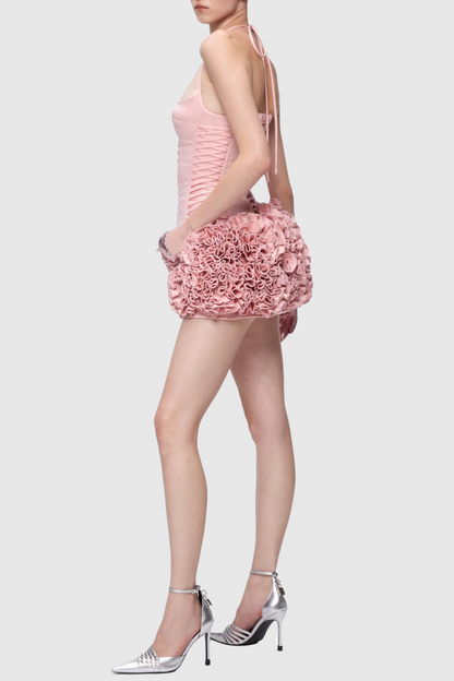 Cindia Çiçekli Bağcıklı Korse İki Parçalı Takım - Pembe