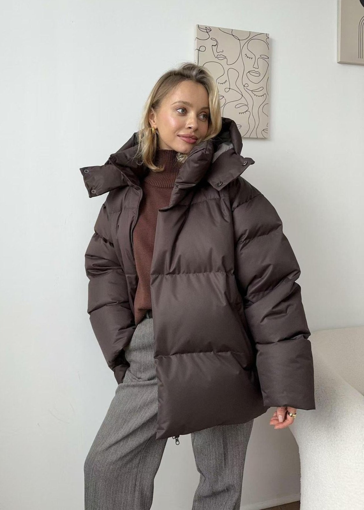 Oversize Şişme Ceket - Bordo