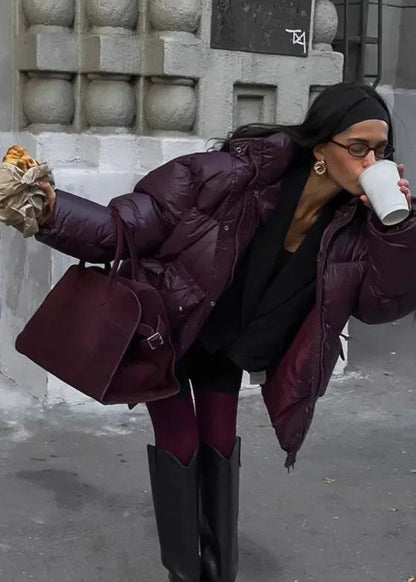 Mürdüm Parlak Oversize Şişme Ceket