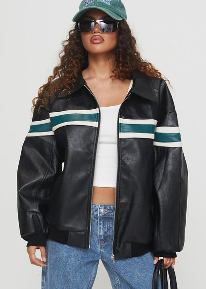 Racer - Suni Deri Bomber Ceket