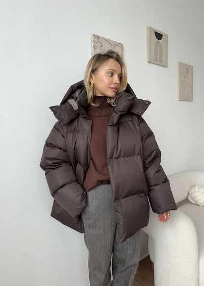 Oversize Şişme Ceket - Bordo