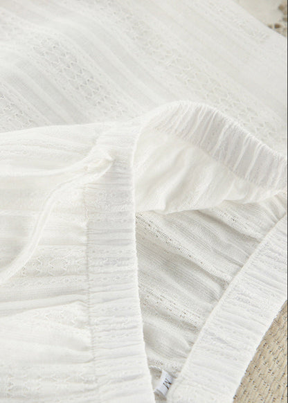 Beyaz Pamuklu Peplum Üst Ve Geniş Paça Pantolon Takım