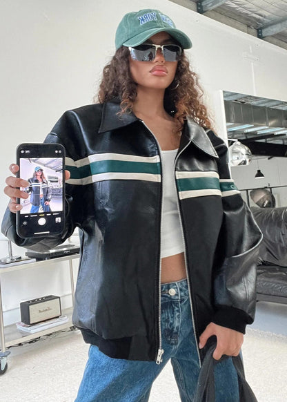 Racer - Suni Deri Bomber Ceket