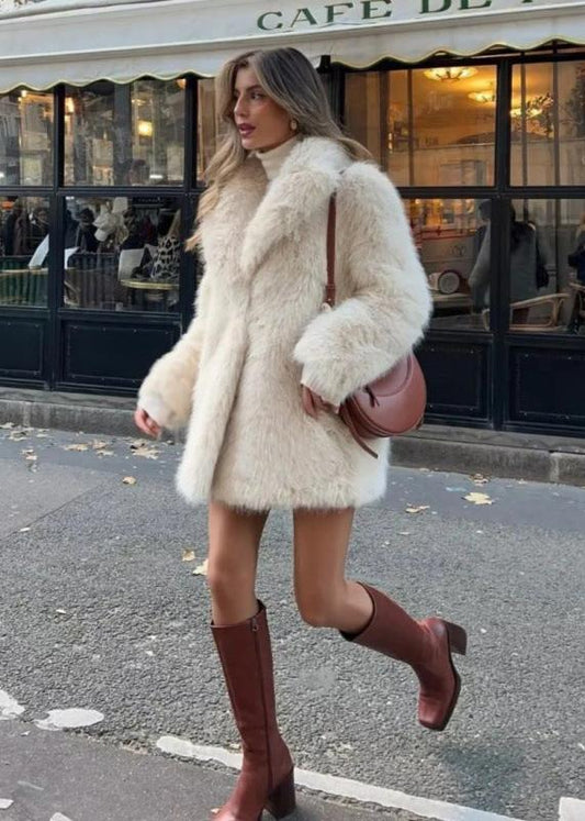 Fildişi Peluş Suni Kürk Mont