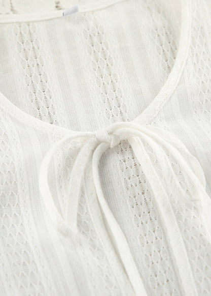 Beyaz Pamuklu Peplum Üst Ve Geniş Paça Pantolon Takım