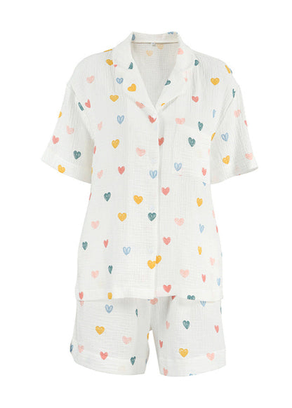 Pamuklu Gazlı Bez Kalp Desenli Pijama Takımı