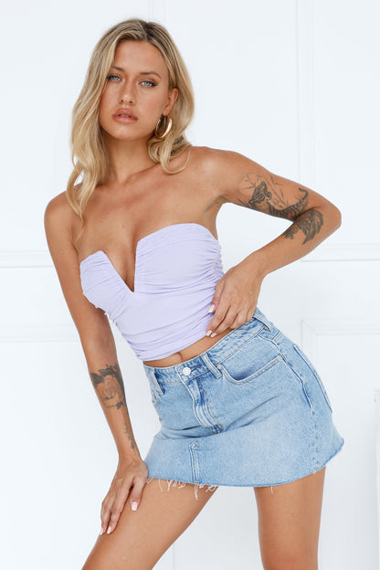 Hot Date Night Straplez File Crop Top Lila