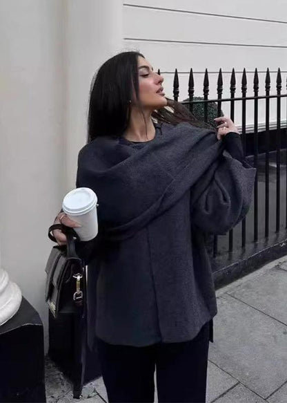 Lüx Drapeli Triko Hırka Kaban