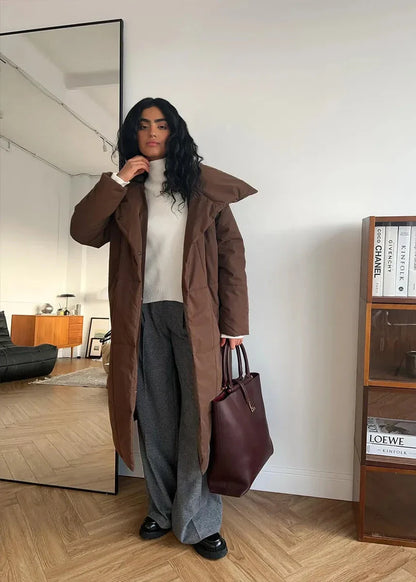 Peluş Büyük Beden Kuşaklı Şişme Kaban