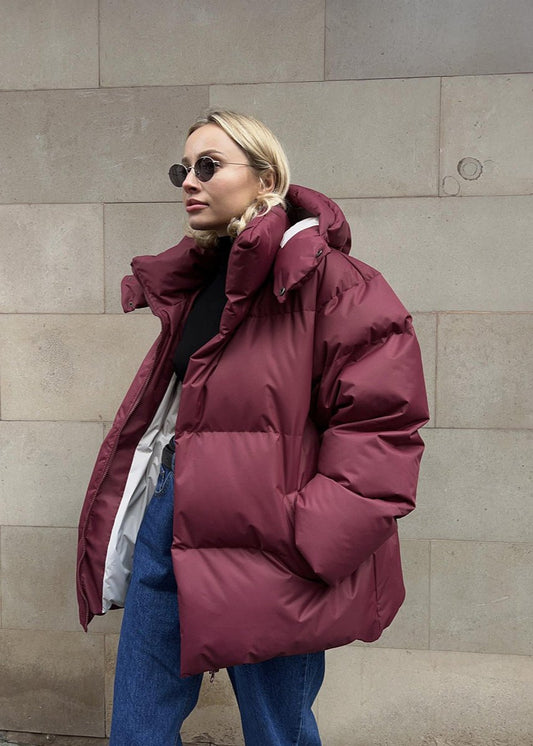 Oversize Şişme Ceket - Bordo