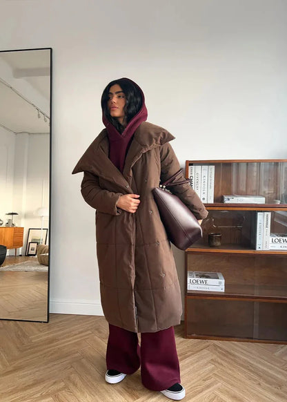 Peluş Büyük Beden Kuşaklı Şişme Kaban